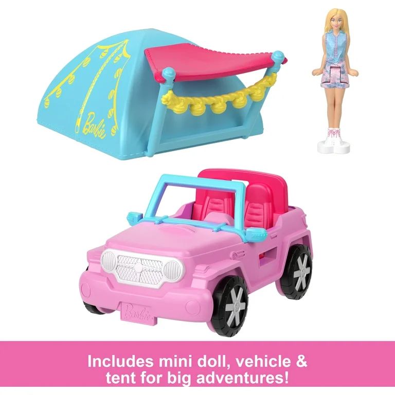 Barbie Mini BarbieLand Doll & Vehicle Set with 1.5-inch Doll, Color-Change SUV & Tent Accessory | Walmart (US)
