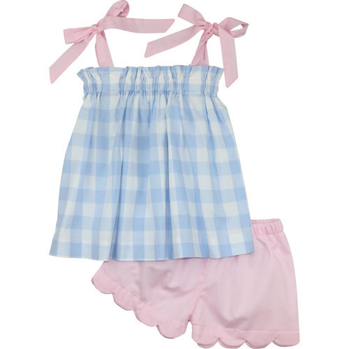 Blue And Pink Buffalo Check Scalloped Short Set | Cecil and Lou