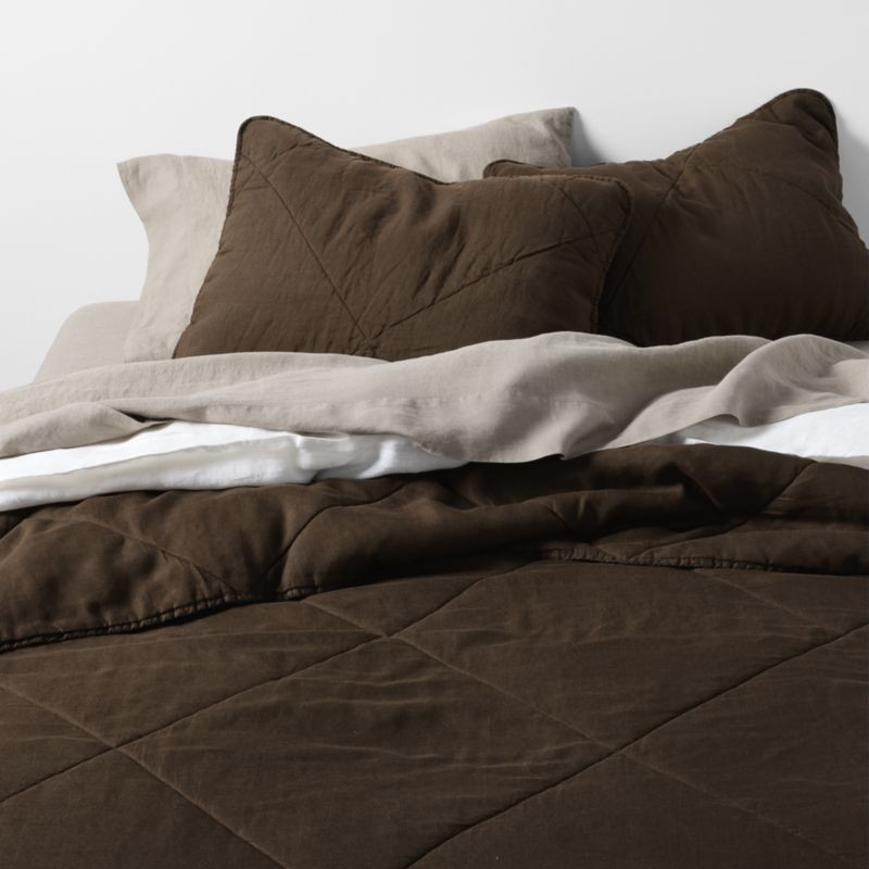 EUROPEAN FLAX-Certified Linen Deep Brown Full/Queen Quilt + Reviews | Crate & Barrel | Crate & Barrel