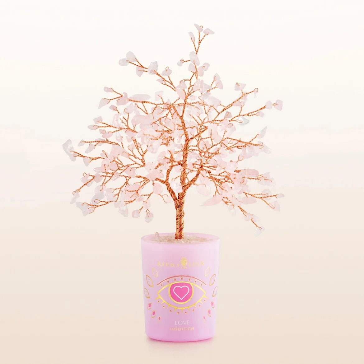 Love Blossoming Rose Quartz Glass Potted Tree of Life | Karma and Luck