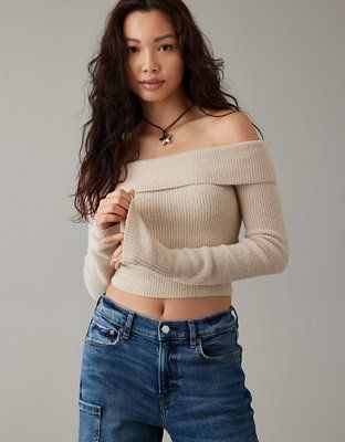AE Off-the-Shoulder Cropped Sweater | American Eagle Outfitters (US & CA)