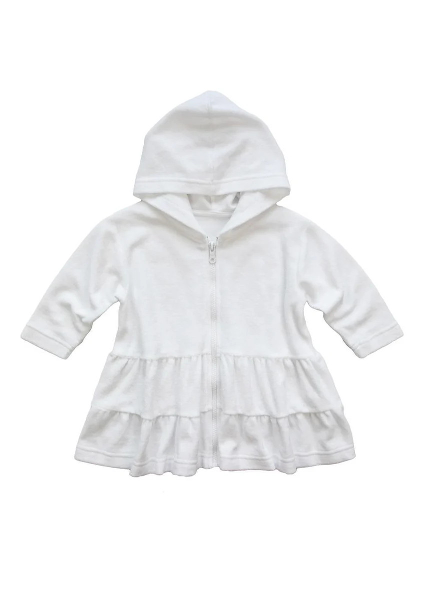 White Hooded Coverup with Tiers | Florence Eiseman