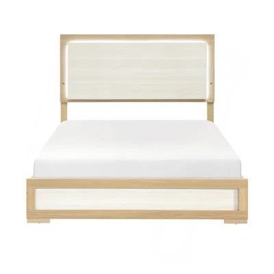 Contemporary Natural And White Finish Bed LED Panel Headboard Wooden Bedroom Furniture 1Pc | Wayfair North America