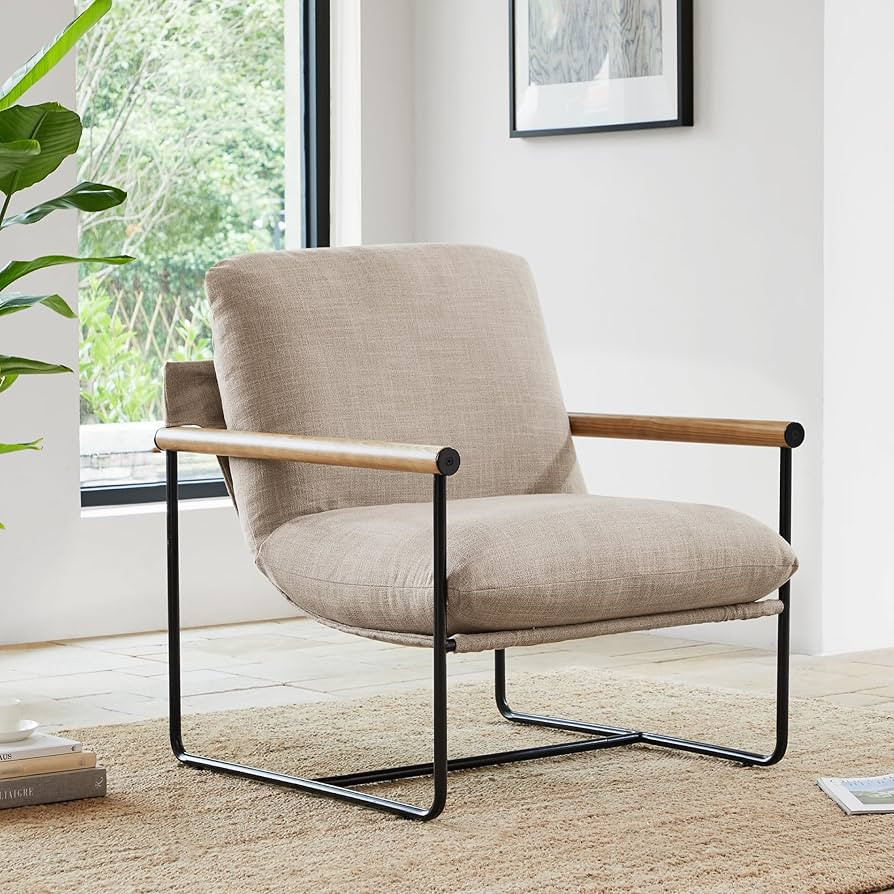 Modern Accent Chair, Living Room Armchair with Metal Frame for Bedroom Office Apartment, Beige | Amazon (US)