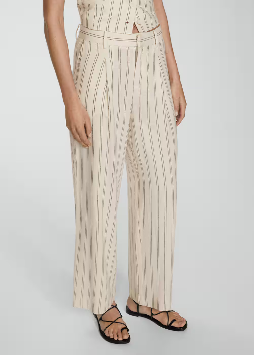Striped linen-blend trousers -  Women | Mango United Kingdom | MANGO (UK)