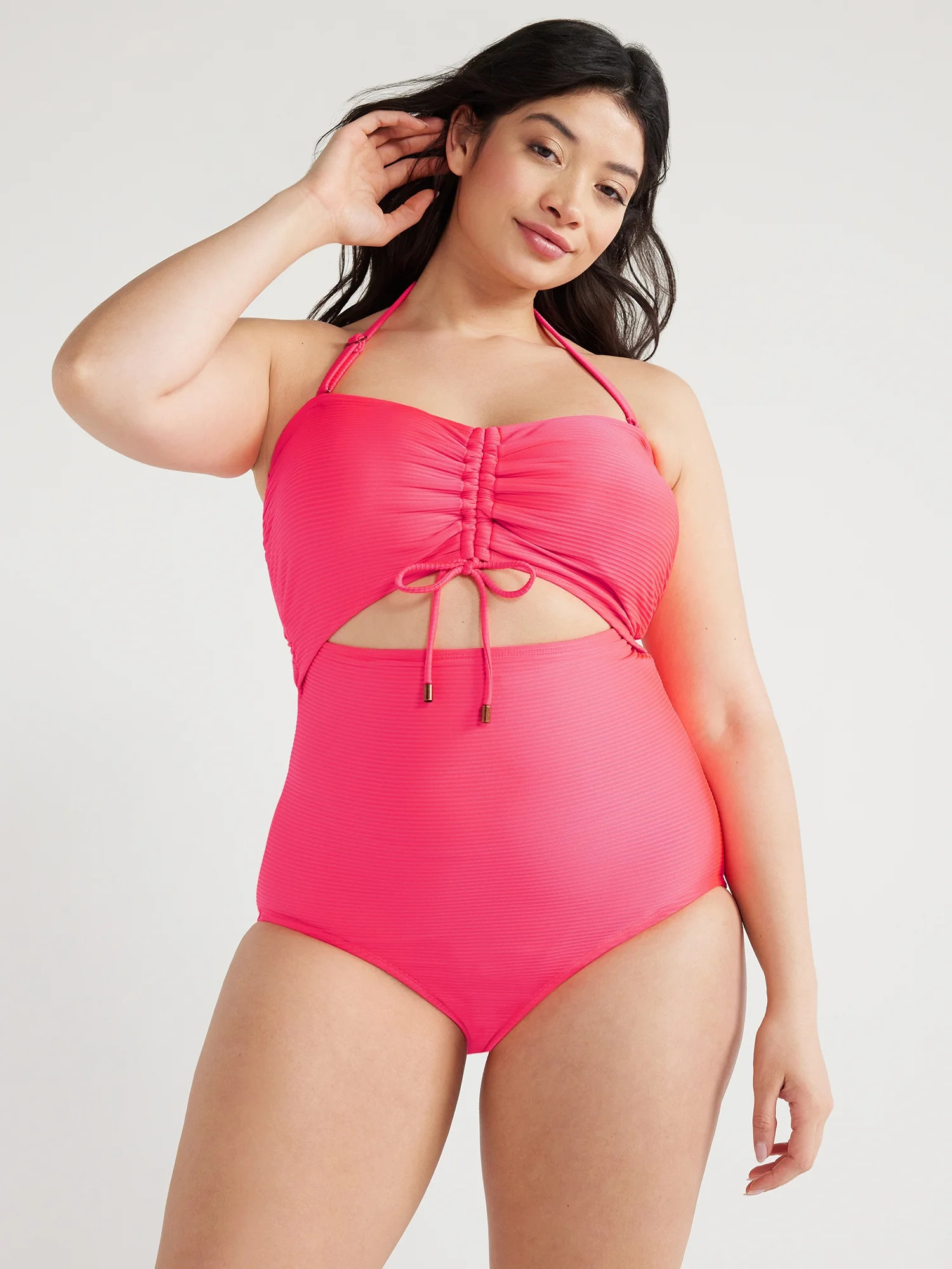 Time and Tru Women's and Plus Ottoman Ribbed Cutout One Piece Swimsuit, Sizes S-3X | Walmart (US)