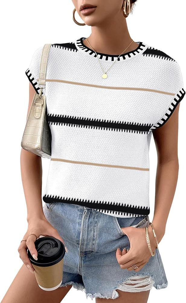 TAKEYAL Spring Sleeveless Sweater Tops for Women 2026 Cap Sleeve Trendy Tank Tops Summer Knit Swe... | Amazon (US)