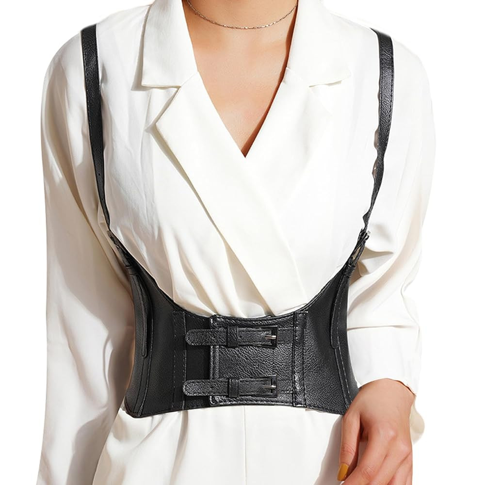 eYLun Women Underbust Corset Belt Faux Leather Wide Elastic Belts Steampunk Strap Waist Corset Be... | Amazon (US)