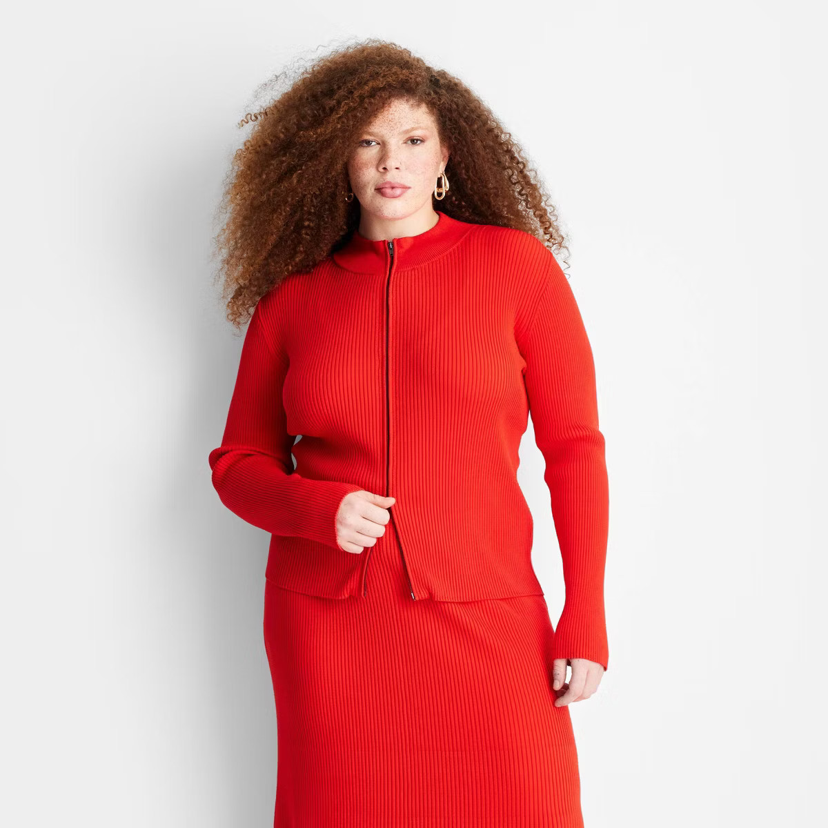 Women's Mock Turtleneck Double Zip Ribbed Sweater - Future Collective Red XXL | Target