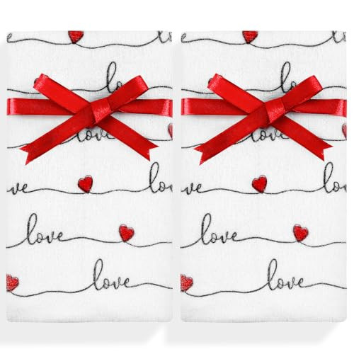 Quera 2 Pack Valentine's Day Hand Towels 100% Cotton Love Heart Bathroom Decorative Towels Set for Drying, Cleaning, Cooking, Holiday 13.7'' x 29.5'' | Amazon (US)
