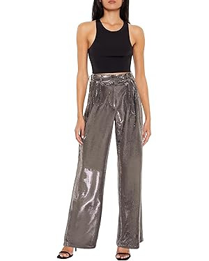 Forever 21 Womens Metallic High-Rise Wide-Leg Pants | Amazon (US)