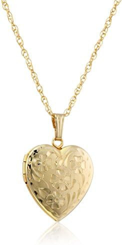 Amazon Essentials 14k Engraved Flowers Heart Locket Necklace, 18" | Amazon (US)