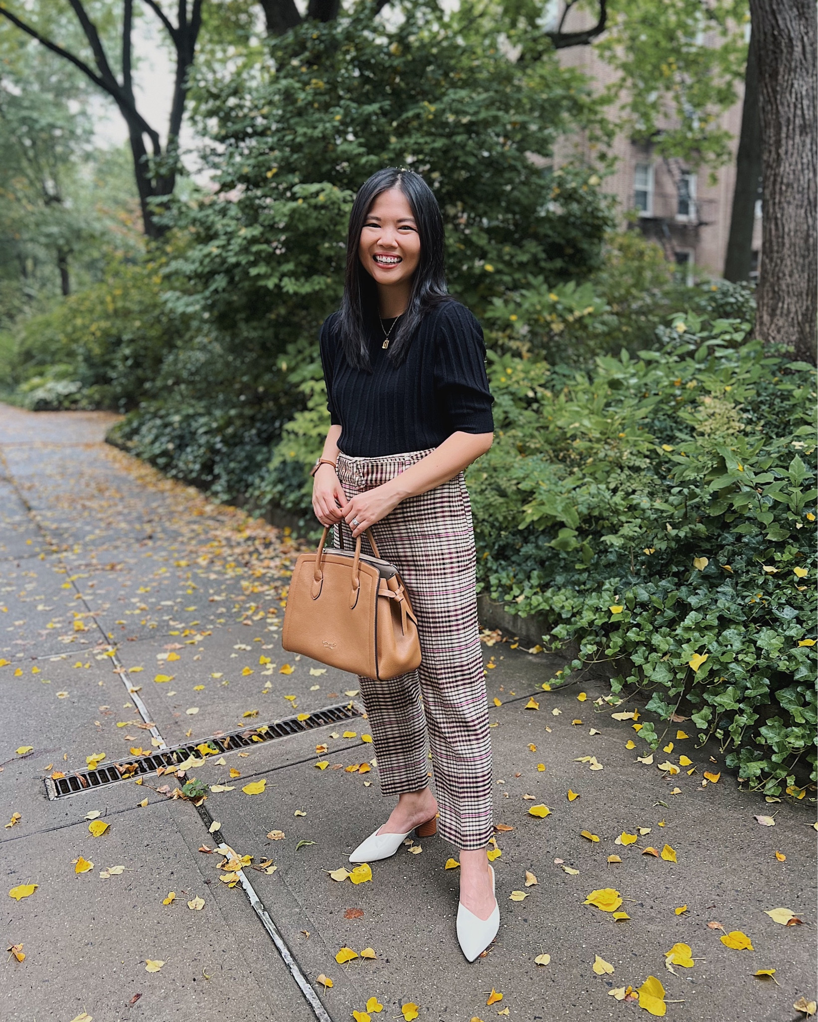 Black sweater (XS)
Plaid pants (4P)
Gold initial
necklace
White pumps
Tan bag
Business casual
outfit
Smart casual outfit
Fall work outfit
Fall outfit
Teacher outfit
Ann Taylor outfit
Black short sleeve
sweater
Kate Spade Knott
satchel
Brown satchel bag
Tan tote bag

#LTKfindsunder100 #LTKSeasonal #LTKworkwear