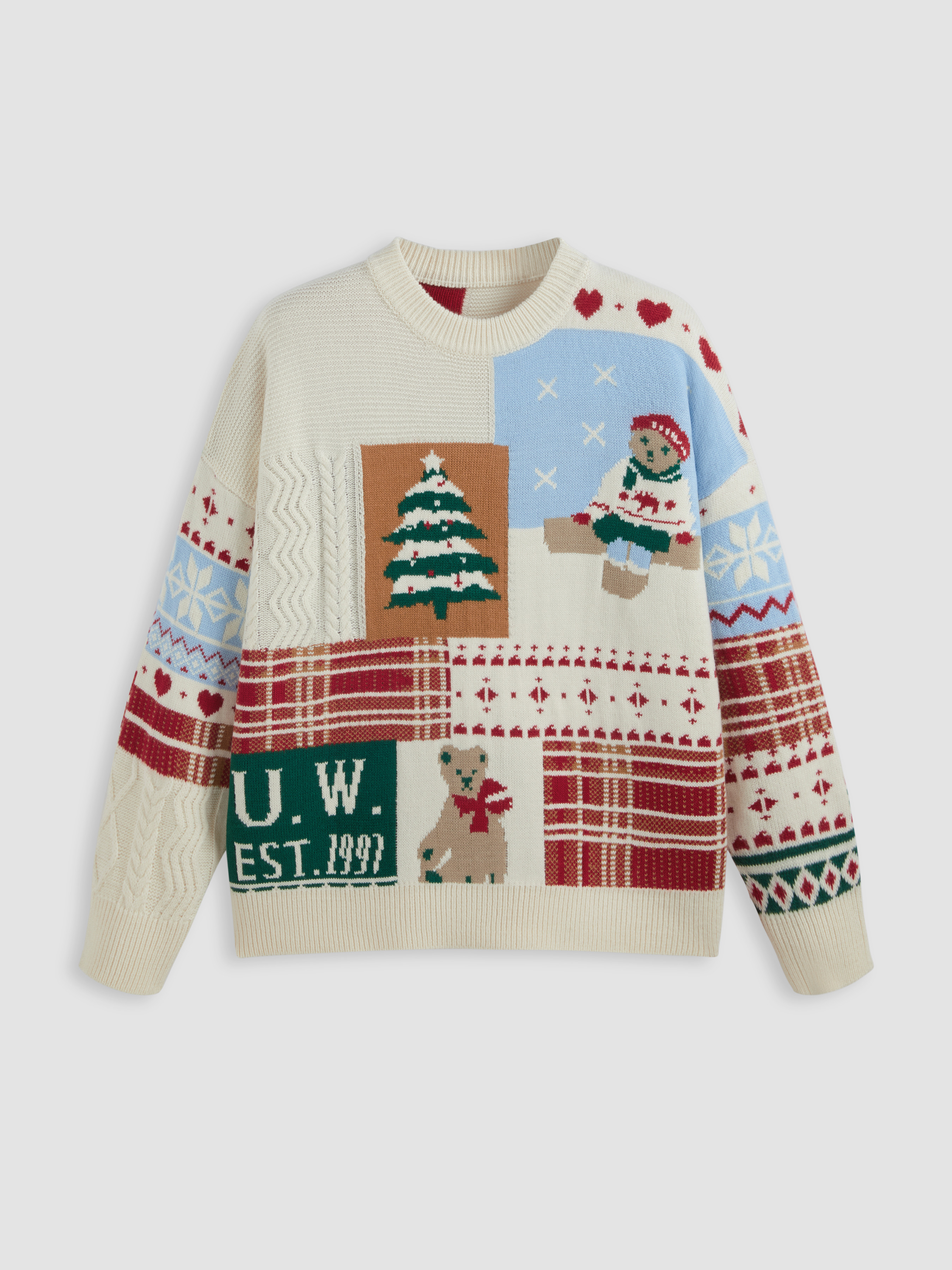 Round Neck Bear Graphic Knitted Long Sleeve Top Curve & Plus | Cider