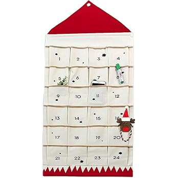 Christmas Advent Calendar with Pockets Wall Hanging Bag for Home Xmas Countdown Decoration (Red) | Amazon (US)