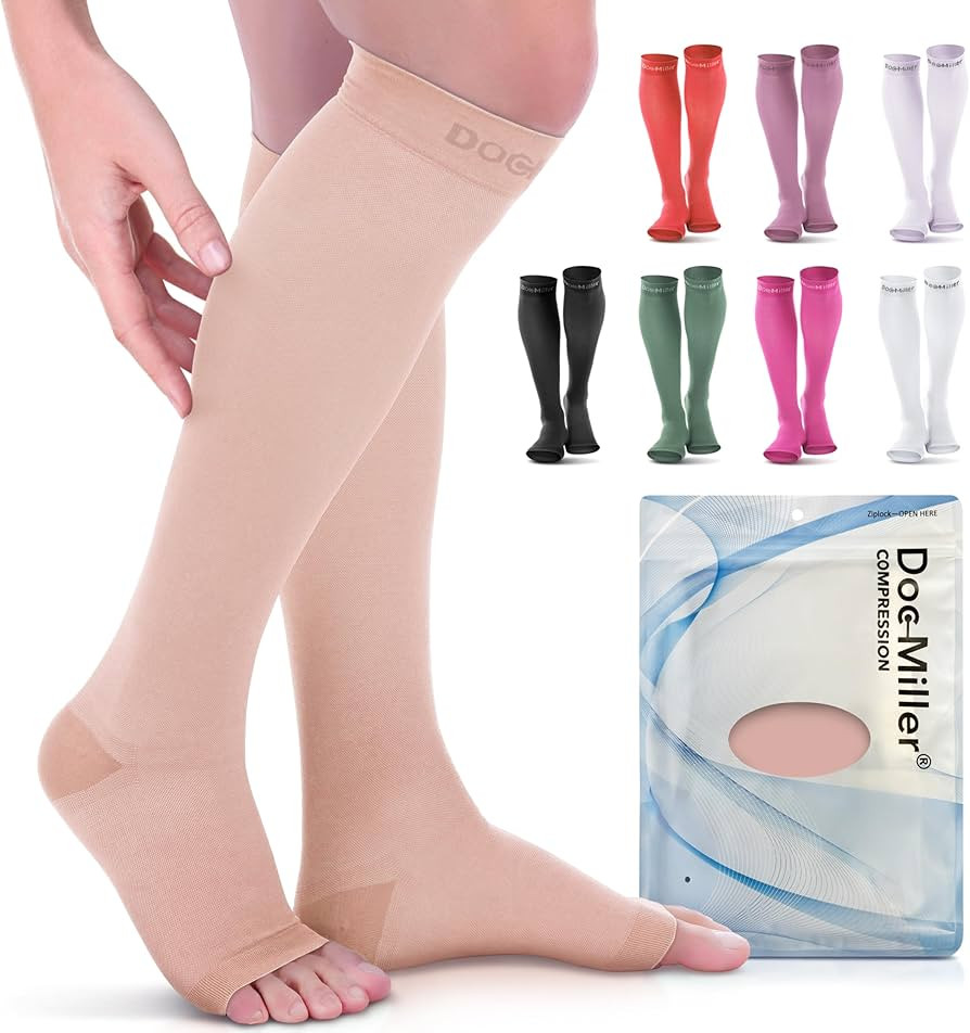 Doc Miller Open Toe Compression Socks, 20-30 mmHg, Toeless Compression Sleeves for Legs, Knee Hig... | Amazon (US)
