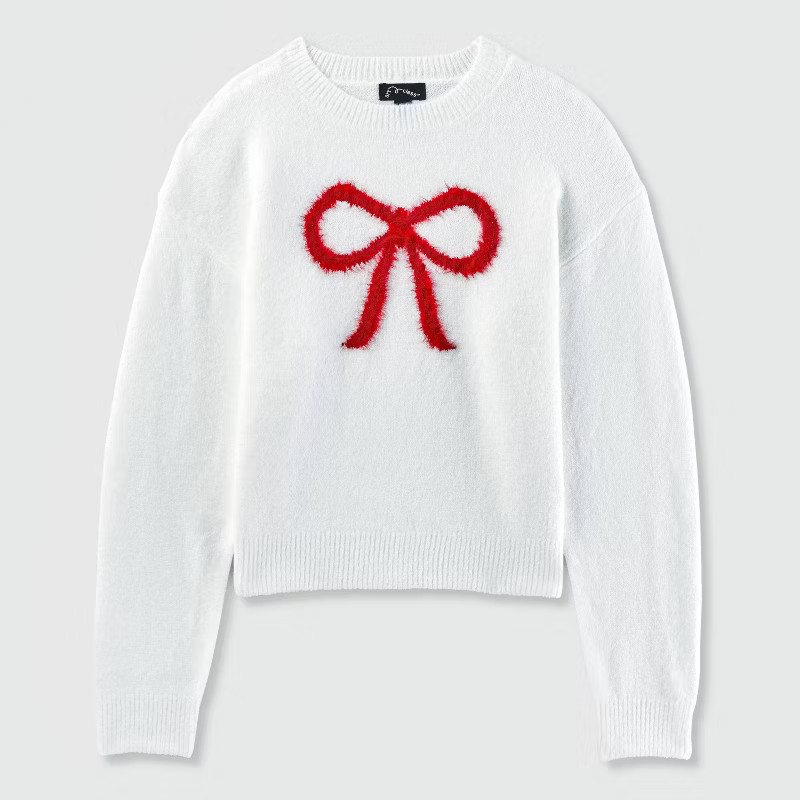 Girls' Long Sleeve Novelty Pullover Sweater with Large Bow - art class™ - Off White | Target