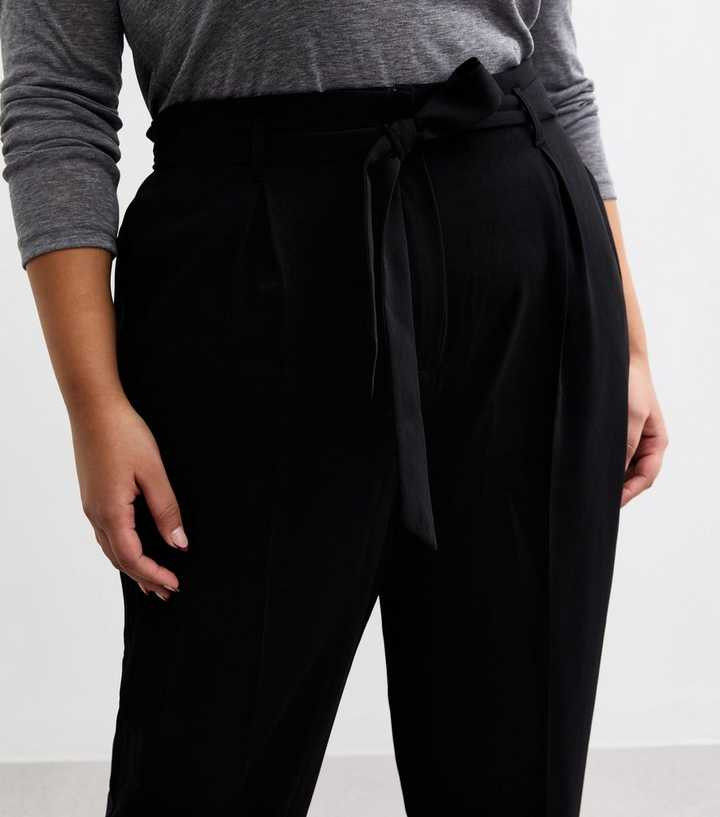 Curves Black Tie Front Tapered Trousers | New Look | New Look (UK)
