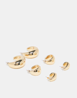 ASOS DESIGN 3-pack hoop earrings with sleek wide design in gold tone | ASOS (Global)