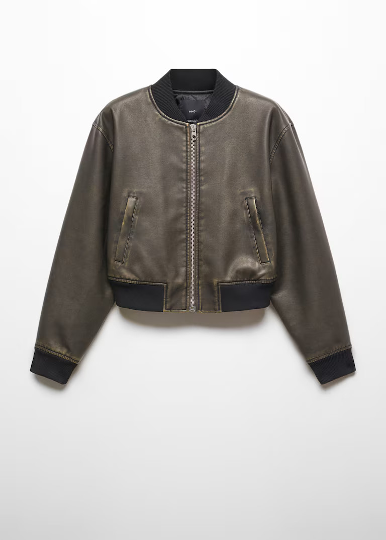 Worn-effect bomber jacket -  Women | Mango USA | MANGO (US)