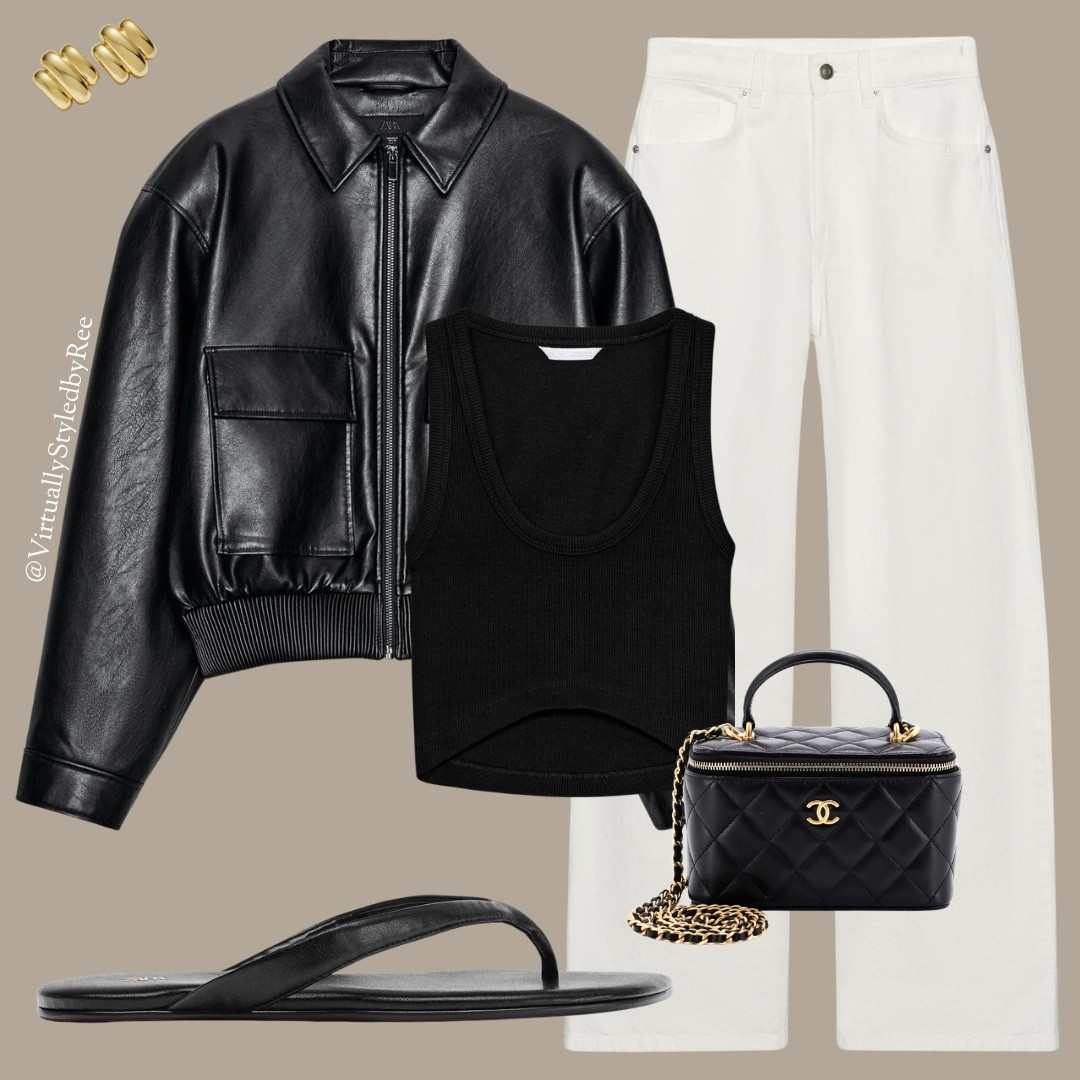 Clean, chic, and effortlessly cool 🖤🤍

This is your sign to pair crisp white denim with sleek black staples for that “put-together without trying” vibe. The cropped leather + minimal tank = instant polish, while gold accents elevate the whole look.



Tags: Sandals, Flip Flops, Chanel Bag, Jeans, Jacket, Crop Top, Zara, Casual Chic

#LTKuk #LTKspring #LTKjeans