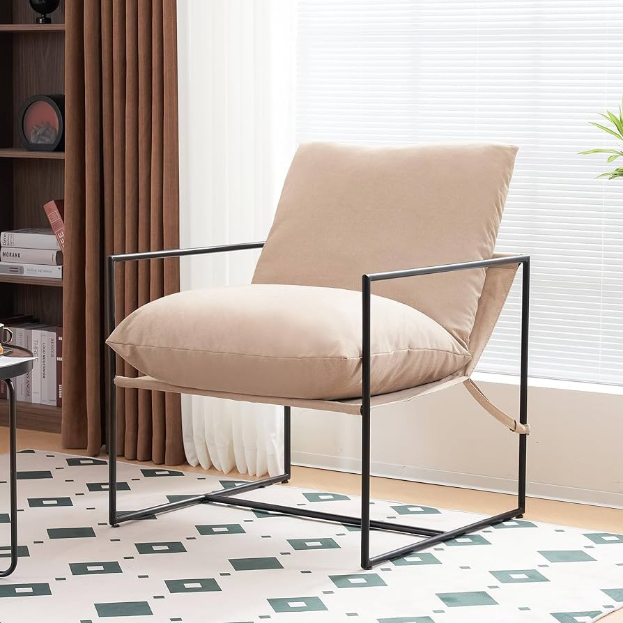 Fahomiss Mid Century Modern Accent Chair, Steel Armchair, Fabric Lounge Chair for Living Room, Be... | Amazon (US)