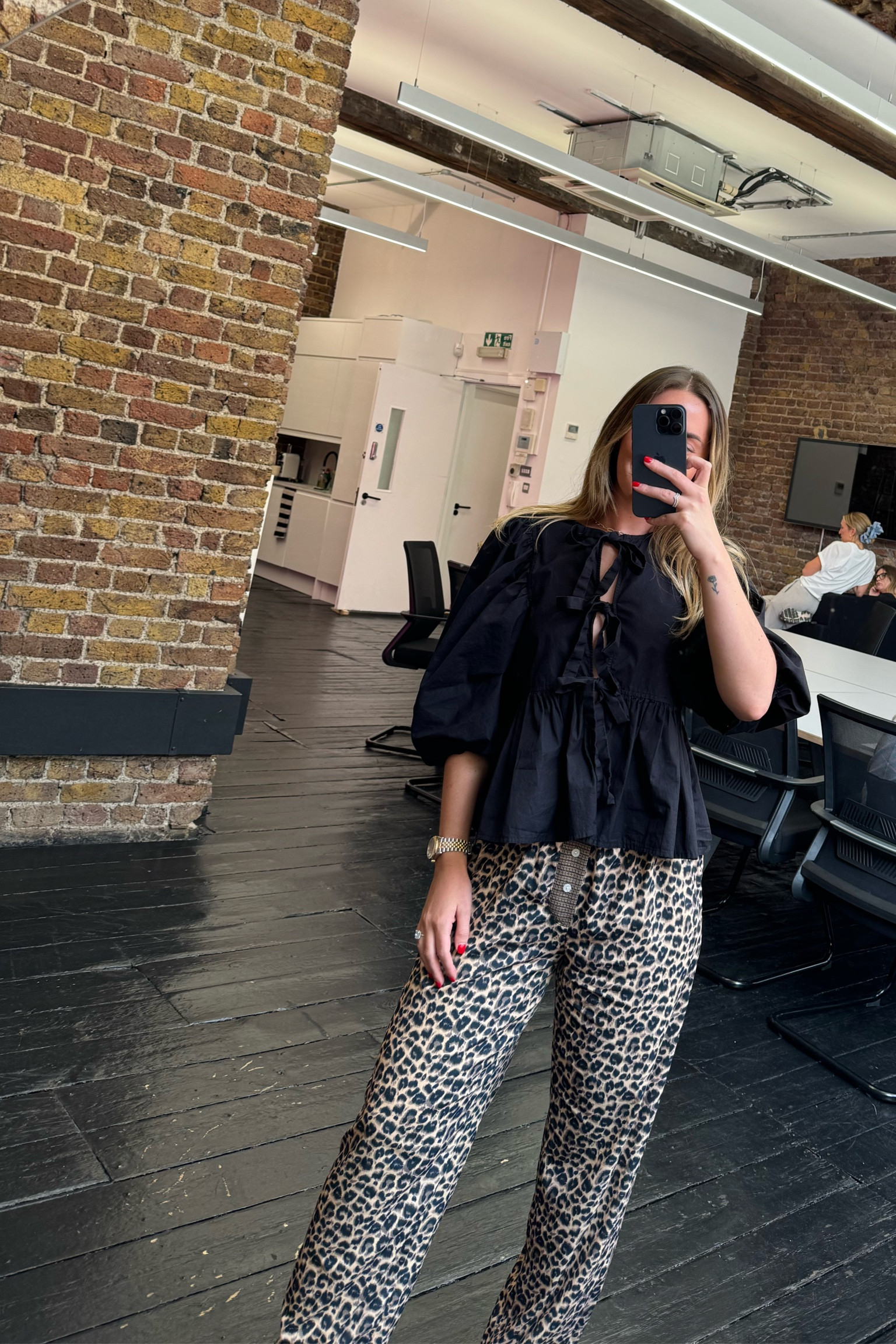 Leopard print trousers, front tie blouse, black blouse, peplum top, ganni, boxer trousers, casual outfit, office outfit, work fit, street wear, London summer, uk fashion, ganni

#LTKuk #LTKeurope #LTKsummer