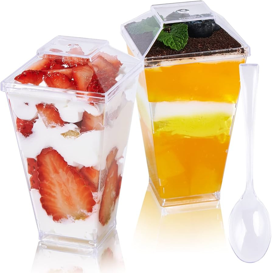 JOLLY CHEF 100 x 3 oz Mini Dessert Cups with Spoons and Lids, Square Tall Clear Plastic Parfait A... | Amazon (US)