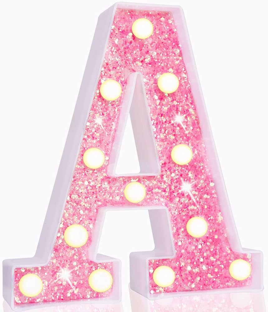 Pooqla LED Marquee Letter Lights, Light Up Pink Letters Glitter Alphabet Letter Sign Battery Powe... | Amazon (US)
