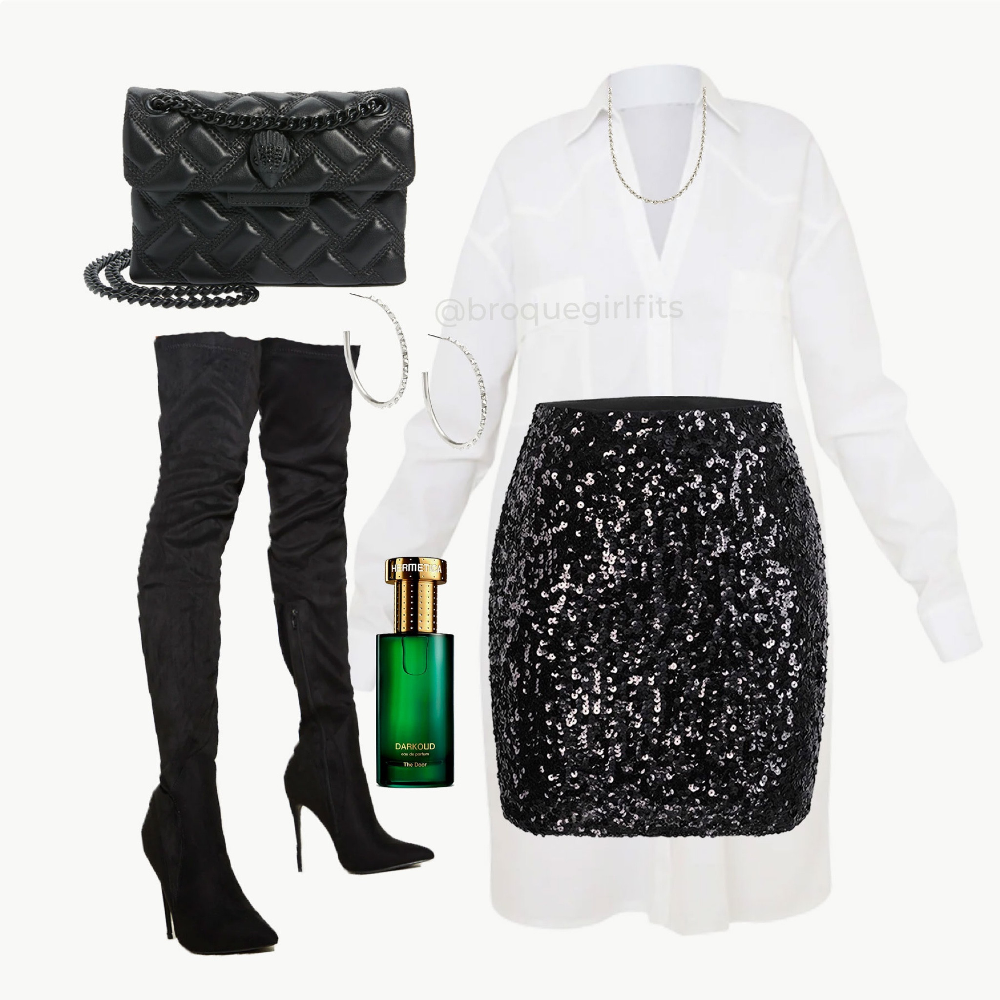 Black and white outfit 
Sequin skirt with oversized shirt
#ltkfits #outfitinspo #holidayparty 

#LTKfit #LTKHoliday #LTKstyletip