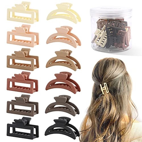 12pcs Hair Clips, Small Hair Clips for Thin Hair, Cute Hair Clips for Styling, Non-Slip Neutral Mini Claw Clips for Women, Hair Accessories for Girls, Square Rectangle and Moon Hair Claw Clips | Amazon (US)