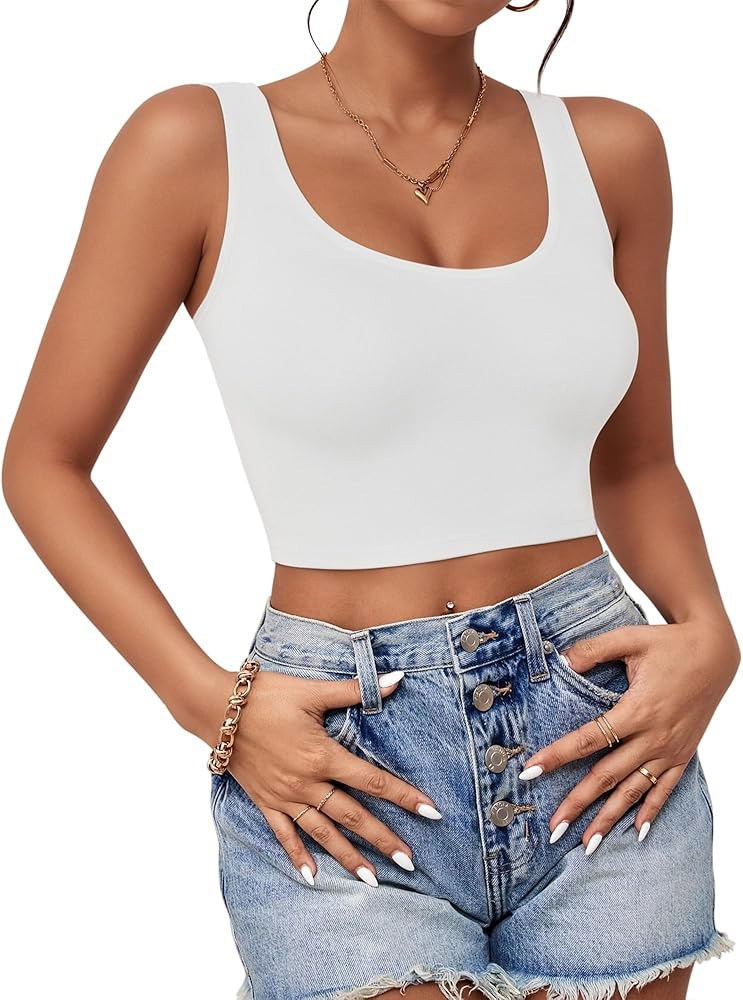 1-3 piezas de camisetas cortas para mujer, cuello en U, sin mangas, básicas, recortadas con espa... | Amazon (US)