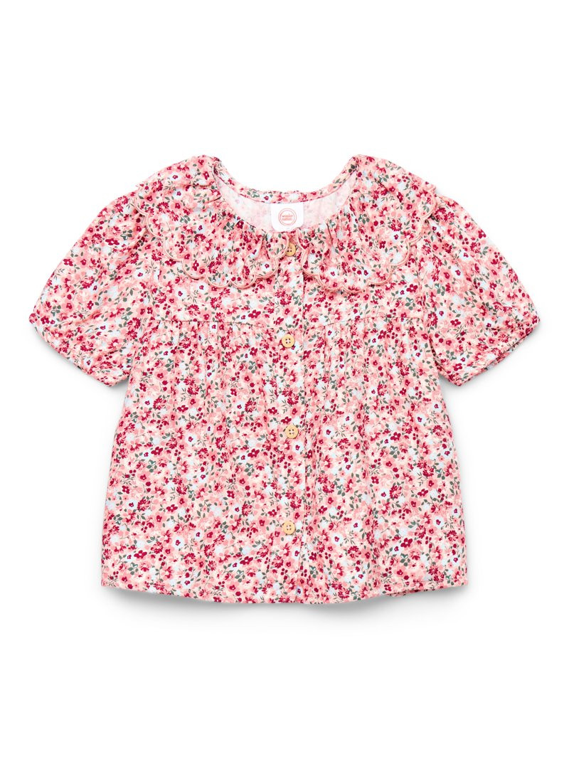 Wonder Nation Toddler Girls Puff Sleeve Top with Lace Trim, Sizes 12M-5T | Walmart (US)