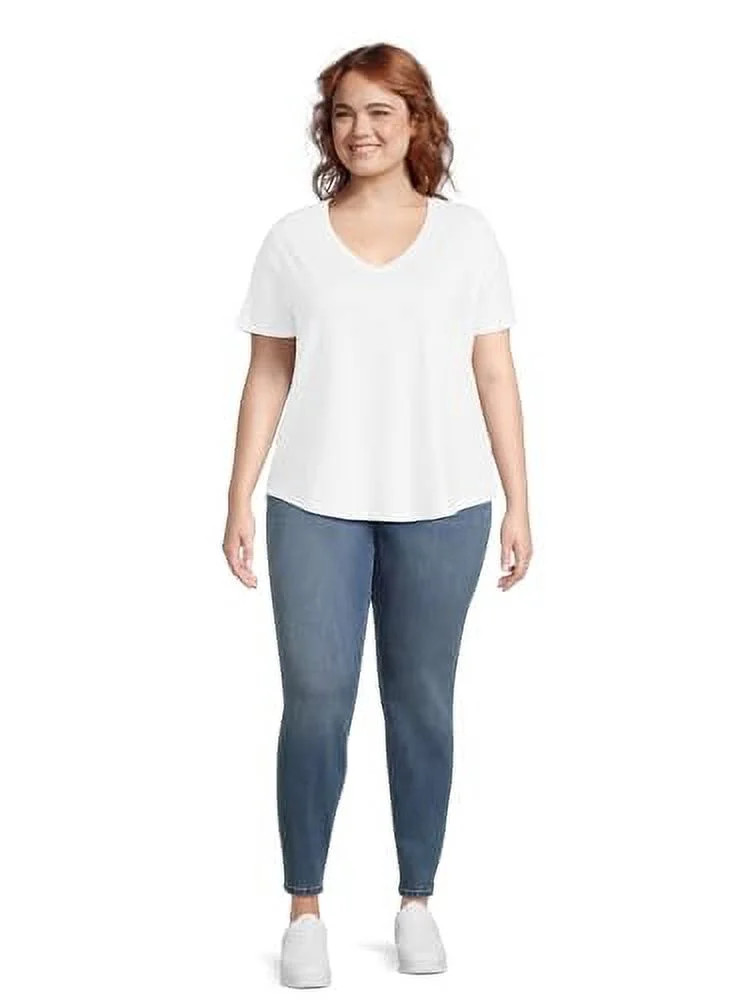 Women’s Plus Size V-Neck Tee, White, 2X | Walmart (US)