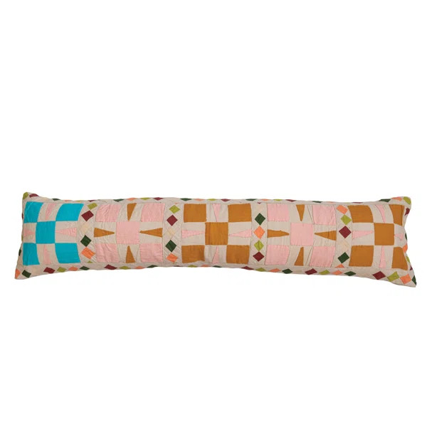 Abibat Cotton Embroidered Quilted Lumbar Pillow with Patchwork Detail and Chambray Back | Wayfair North America