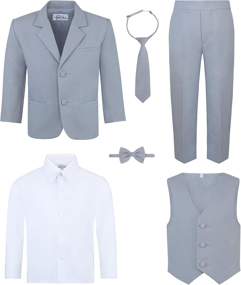 Boy's 6-Piece Suit Set - Includes Suit Jacket, Dress Pants, Matching Vest, White Dress Shirt, Nec... | Amazon (US)
