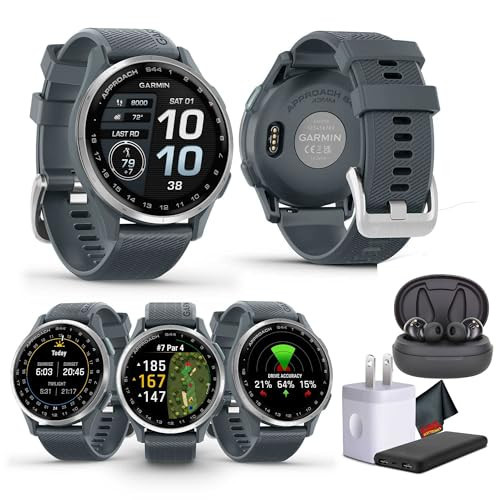 Garmin Approach S44 Essential Golf Watch with GPS, AMOLED Display, Sports and Fitness Smartwatch, Silver Aluminum Bezel with Twilight Silicone Band with Wireless Air Buds | Amazon (US)