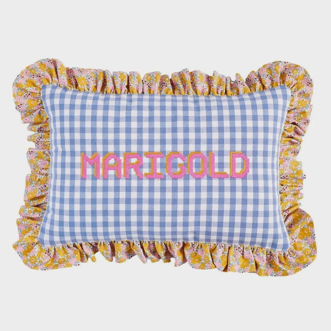 Marigold Ruffle Pillow Blue Gingham Pillow Made in USA Toddler Birthday Gift Personalized Newborn... | Etsy (US)