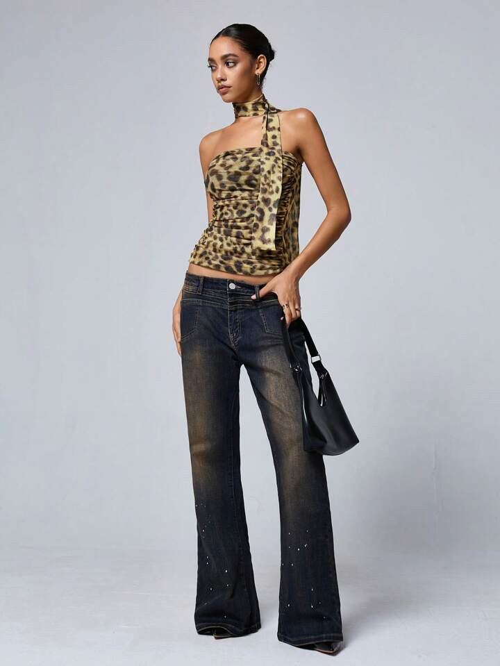 SHEIN Affinna Sexy Leopard Animal Printed Chiffon Strapless Slim Fit Top For Women | SHEIN USA | SHEIN