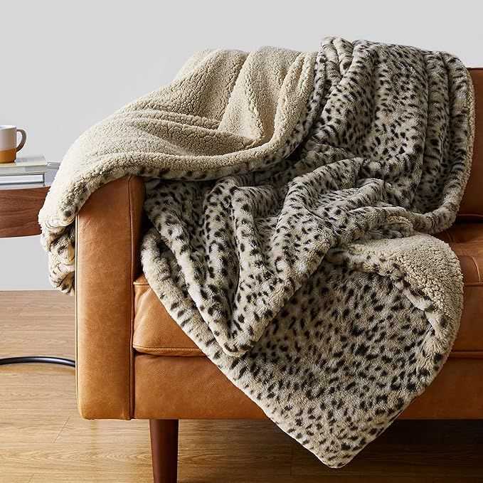 Amazon Basics Fuzzy Faux Fur Sherpa Blanket, King, 92"x108" - Brown Leopard Print | Amazon (US)