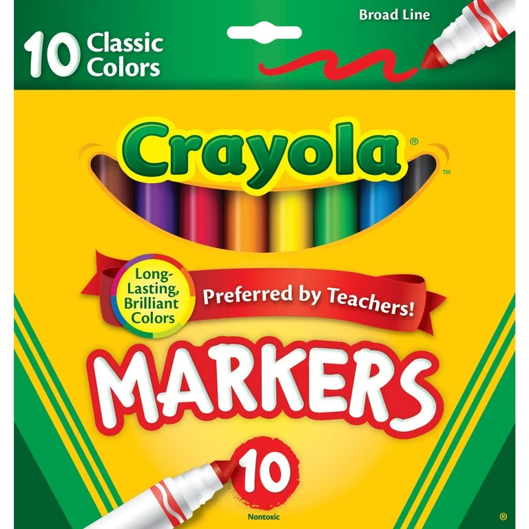 Crayola Broad Line Markers, 10 Ct, Back to School Supplies for Kids, Teacher Supplies, Beginner C... | Walmart (US)