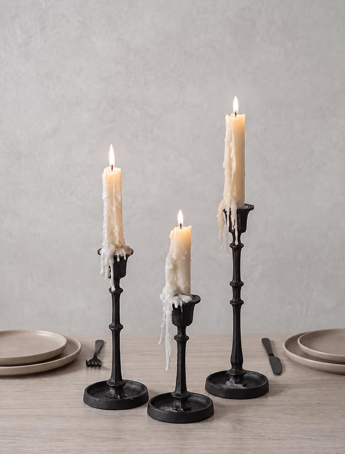 NUPTIO Black Taper Candle Holders: Set of 3 Vintage Cast Iron Candlesticks | Amazon (US)