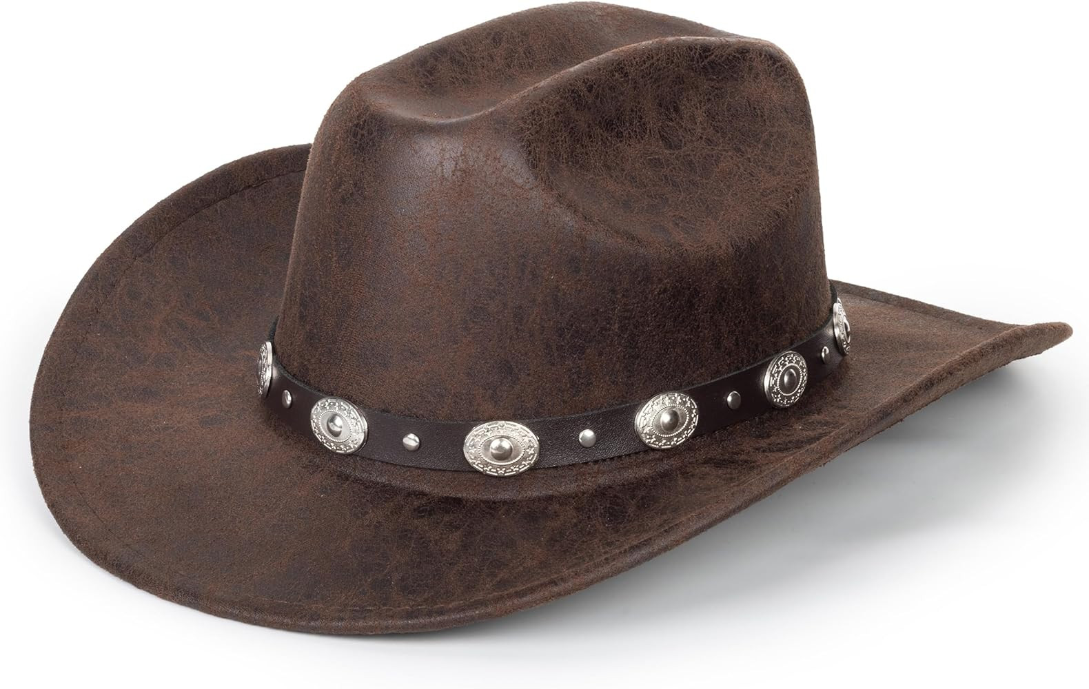 Classic-PU Leather-Western-Cowboy Hat for Women-Men-Wide Brim-Brown-Cowgirl Hat-Fedora Hats-Outba... | Amazon (US)