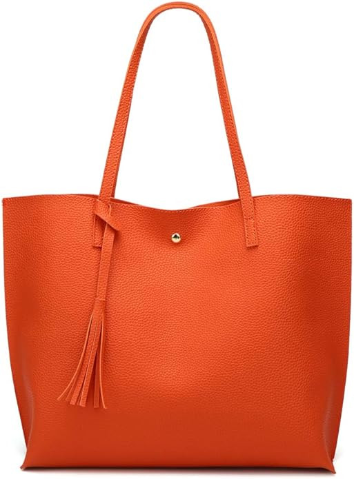 Dreubea Women's Soft Faux Leather Tote Shoulder Bag from, Big Capacity Tassel Handbag | Amazon (US)