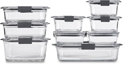 Rubbermaid Brilliance Glass Food Storage Containers, Assorted Sizes, Set of 9, BPA-Free, Leak-Pro... | Amazon (US)