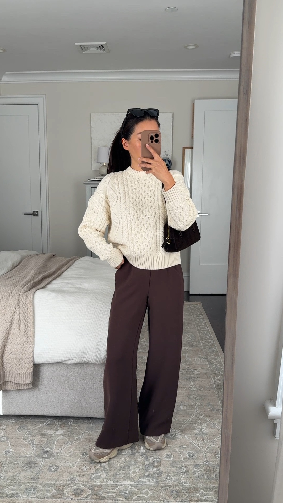 2XS in both. Love this sweater , tho did stretch the crewneck out a bit with my hand for comfort 

“Hi hip” = shorter petite friendly length 

Best drape pants , great for everyday or travel style 

Kids 4 in sneakers. = women’s 6. 

#LTKPetite #LTKFindsUnder100 #LTKTravel