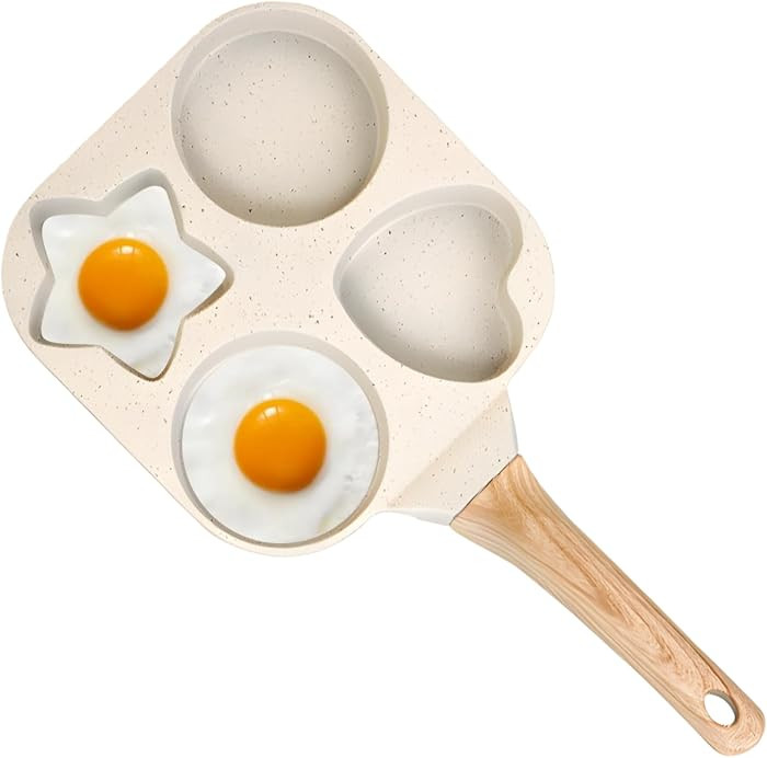 Toyosport Egg Frying Pan, 4-Cup Nonstick Egg Pan, Heart Star Shaped Breakfast Skillet, Quick Heating Aluminum Cookware with Wooden Handle, Ideal for Family Breakfast | Amazon (US)