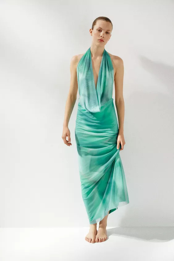 PRINTED TULLE LONG DRESS | Zara US