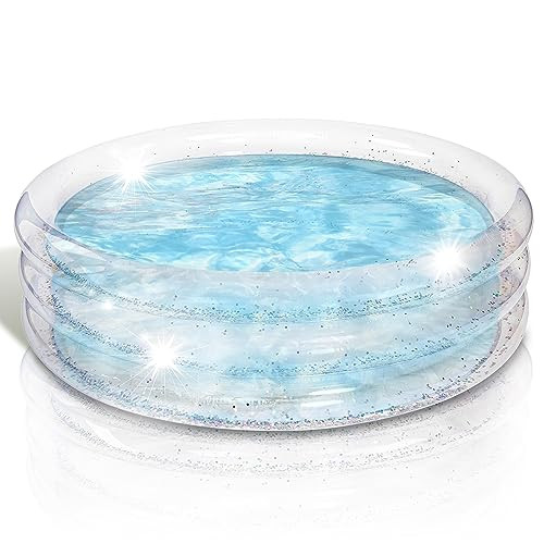 ArtCreativity Sparkly Inflatable Kiddie Pool for Kids 34"x10" - 3 Levels - Transparent Blow Up Baby Pool with Silver Glitter, Easy to Inflate Small Toddler Pools for Outdoor | Amazon (US)