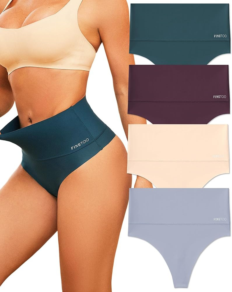 FINETOO Women Underwear High Waisted Thongs Tummy Control Seamless Thongs Shapewear No Show Panti... | Amazon (US)
